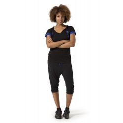 Naffta Yoga - Conjunto Camiseta Manga Corta Negro/Azul Fluor + Pirata - Negro/Gris Ceniza